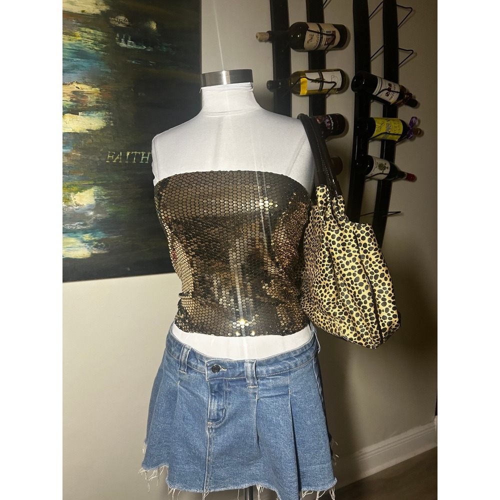 Mezzanine Sequin Tube Top L Gold Metallic Shimmer Strapless Bodice Y2K Vintage